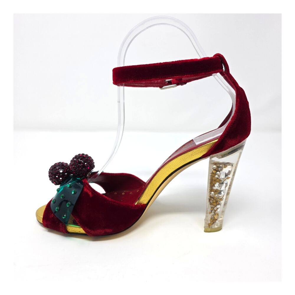 Yves Saint Laurent Tom Ford Vintage Cherry Sandals Red Velvet Heels 37 7